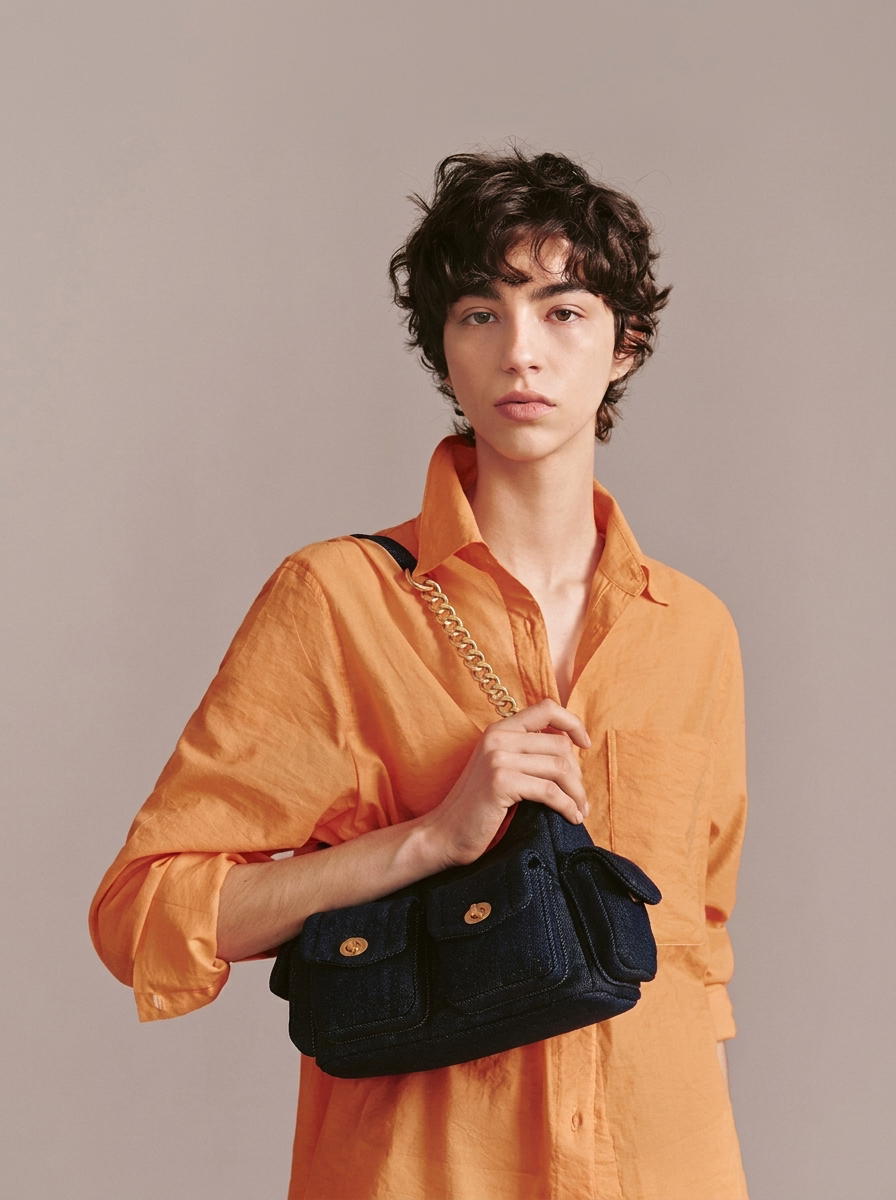 Denim Shoulder Bag - Gold Chain