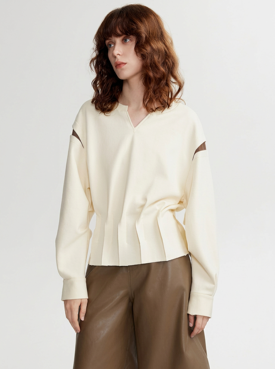 Cream Silk Crêpe Cut-Out Blouse – Quiet Luxury Edition