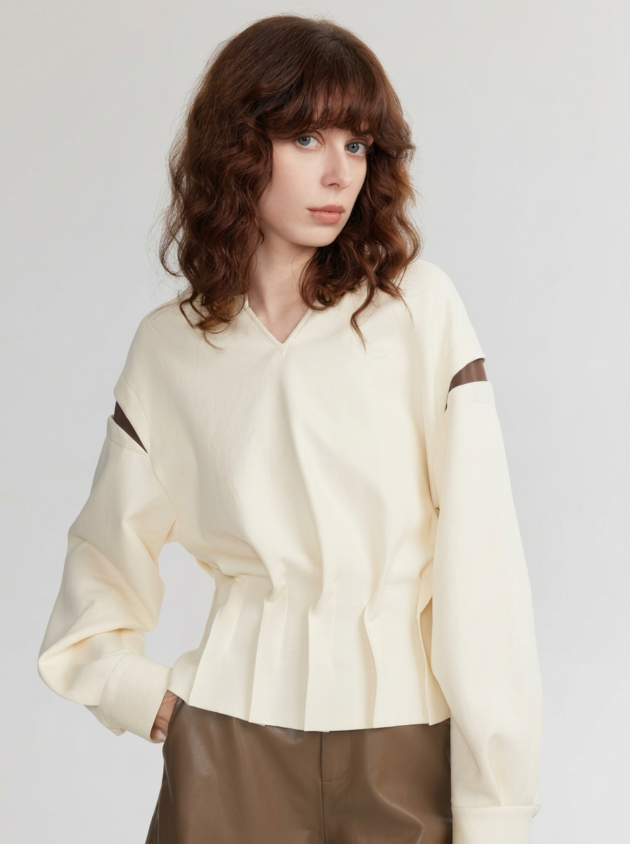 Cream Silk Crêpe Cut-Out Blouse – Quiet Luxury Edition