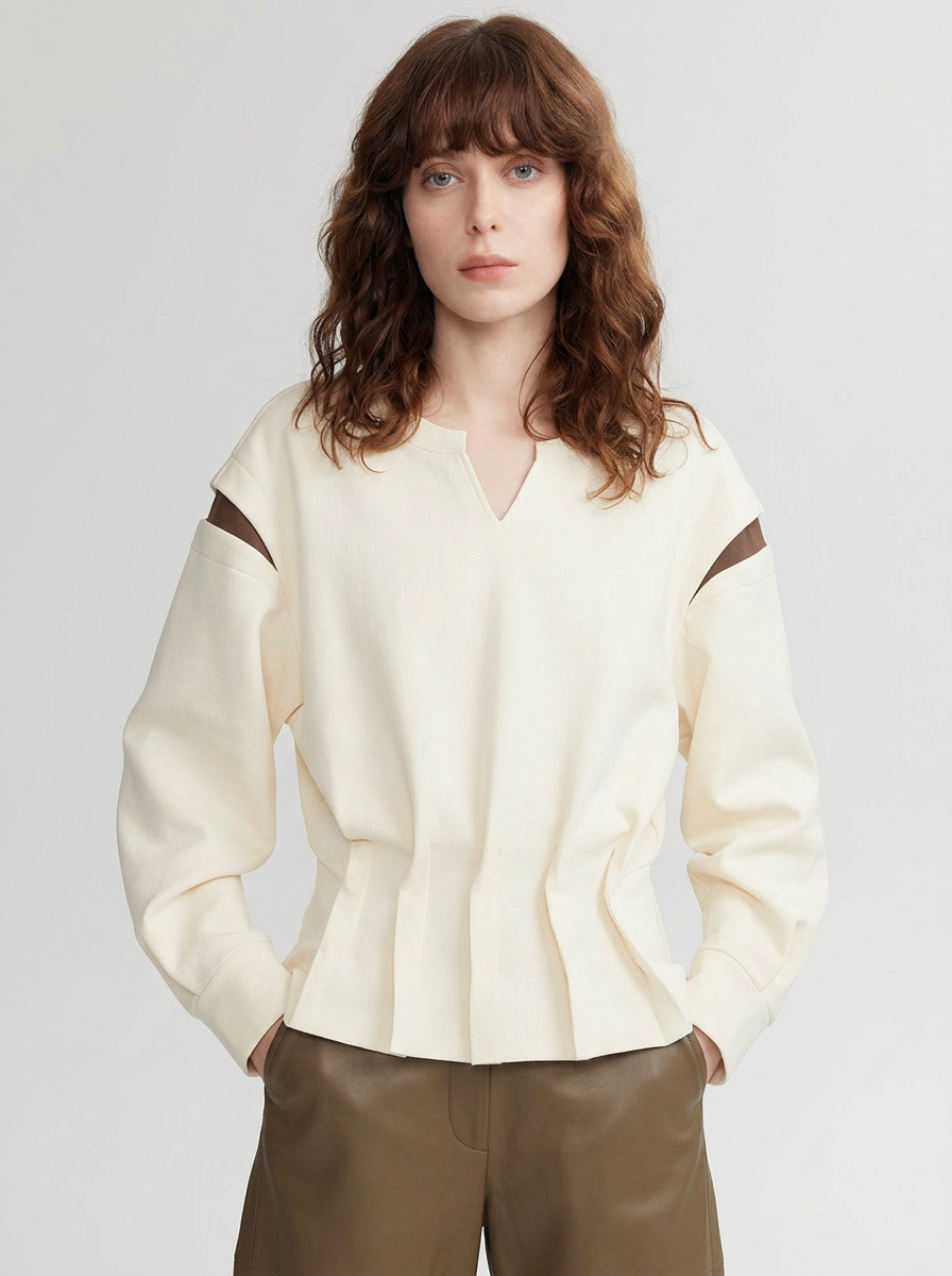 Cream Silk Crêpe Cut-Out Blouse – Quiet Luxury Edition