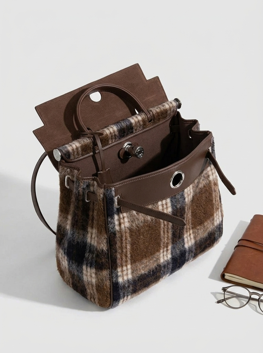 Celie Tweed Frame Backpack — closure and hardware detail