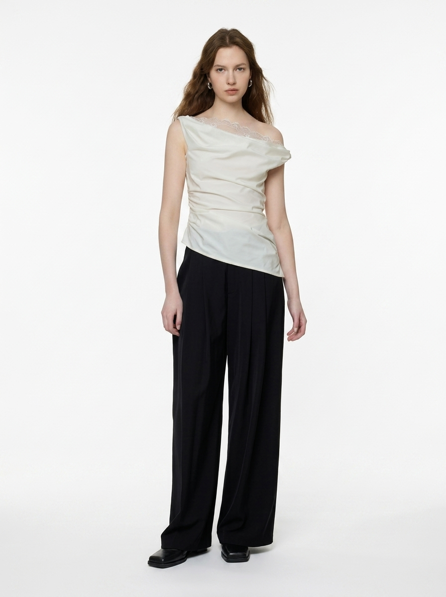 Asymmetric Off-Shoulder Lace Drape Top