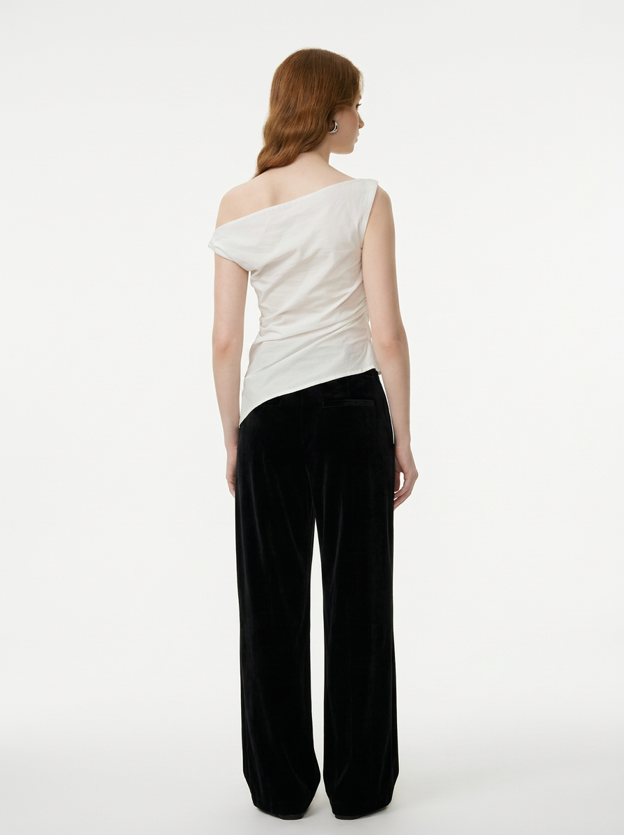 Asymmetric Off-Shoulder Lace Drape Top
