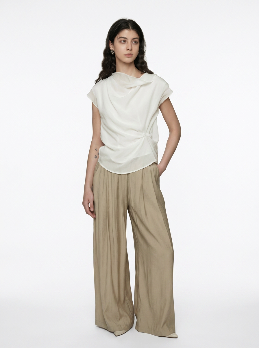 Irregular Neckline Sleeveless White Blous