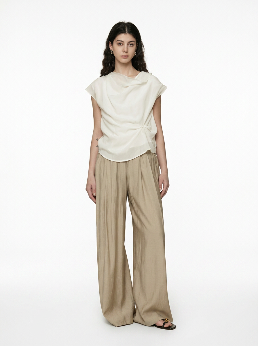 Irregular Neckline Sleeveless White Blouse
