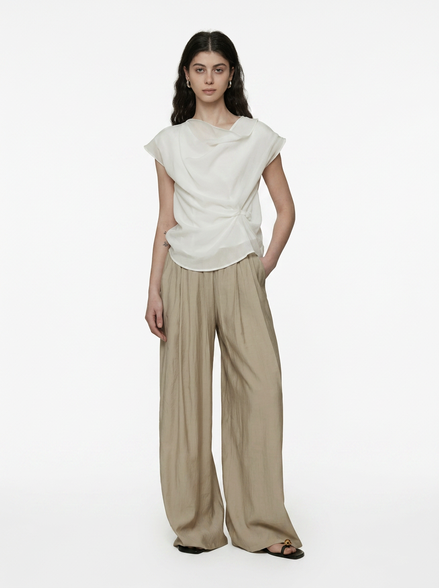 Irregular Neckline Sleeveless White Blouse
