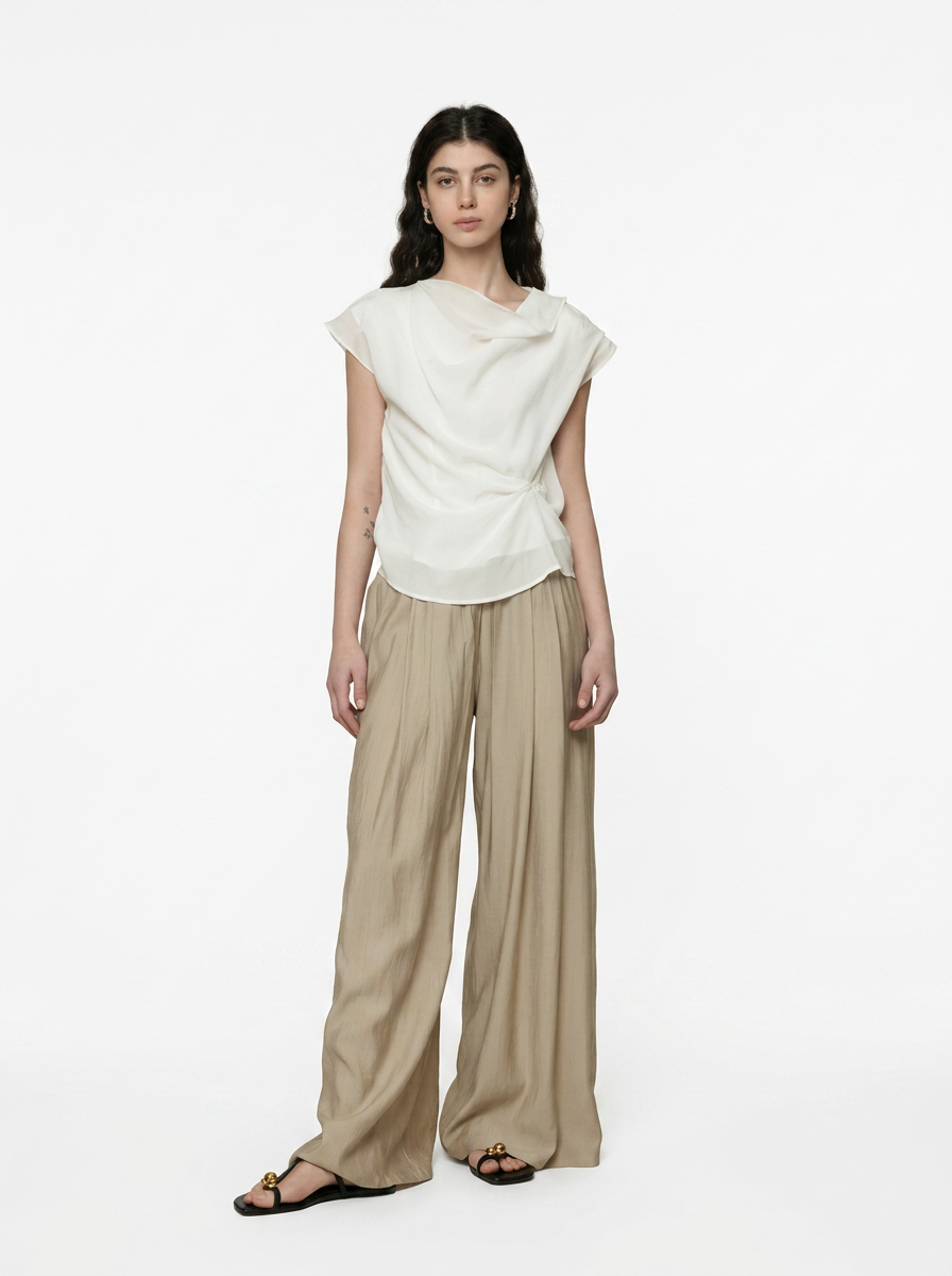 Irregular Neckline Sleeveless White Blouse