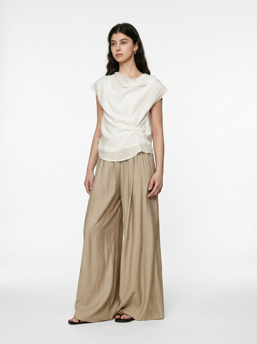 Irregular Neckline Sleeveless White Blous
