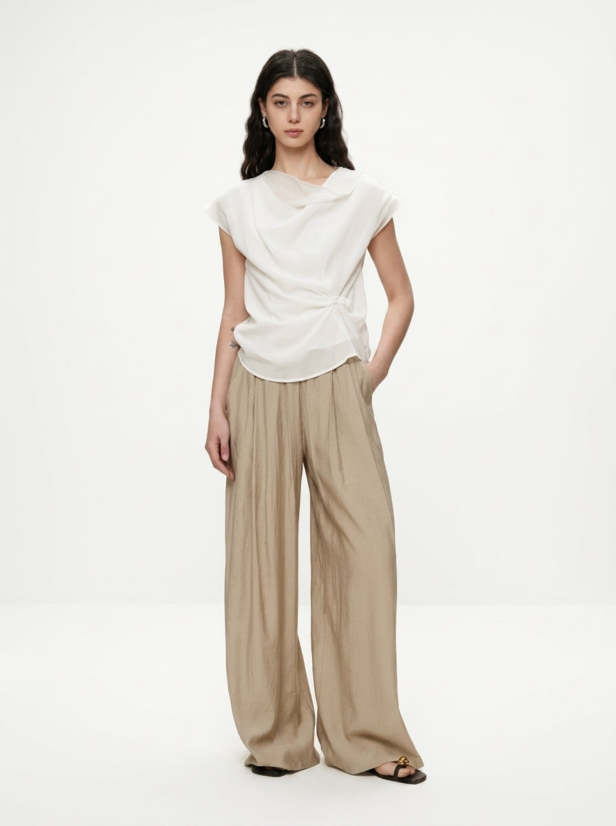 Irregular Neckline Sleeveless White Blouse