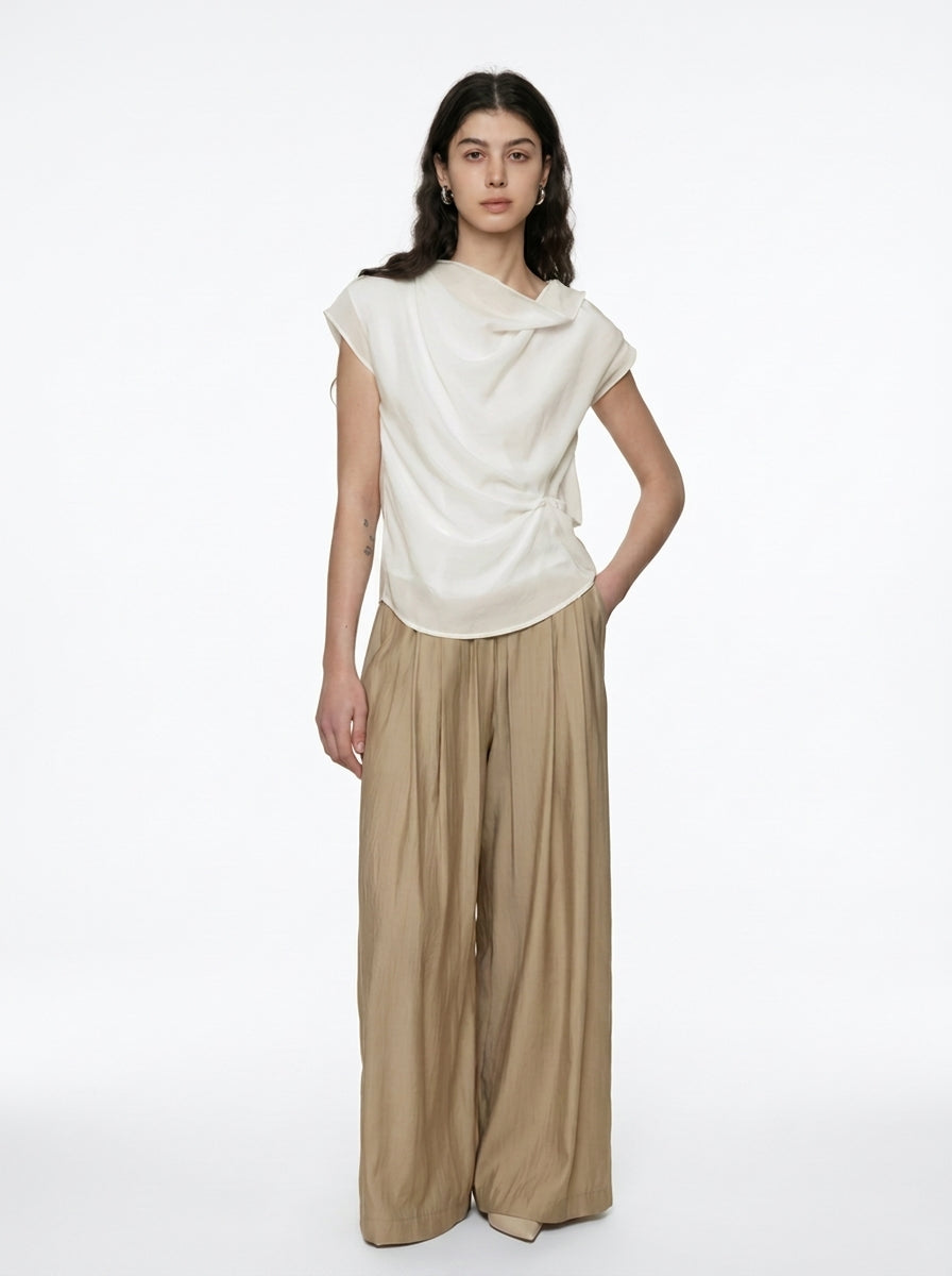 Irregular Neckline Sleeveless White Blouse
