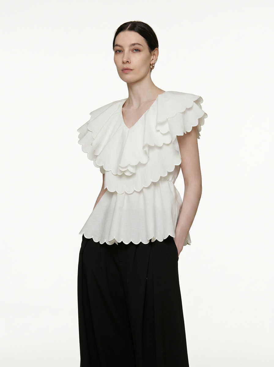 Double Layer Scalloped Peplum Top