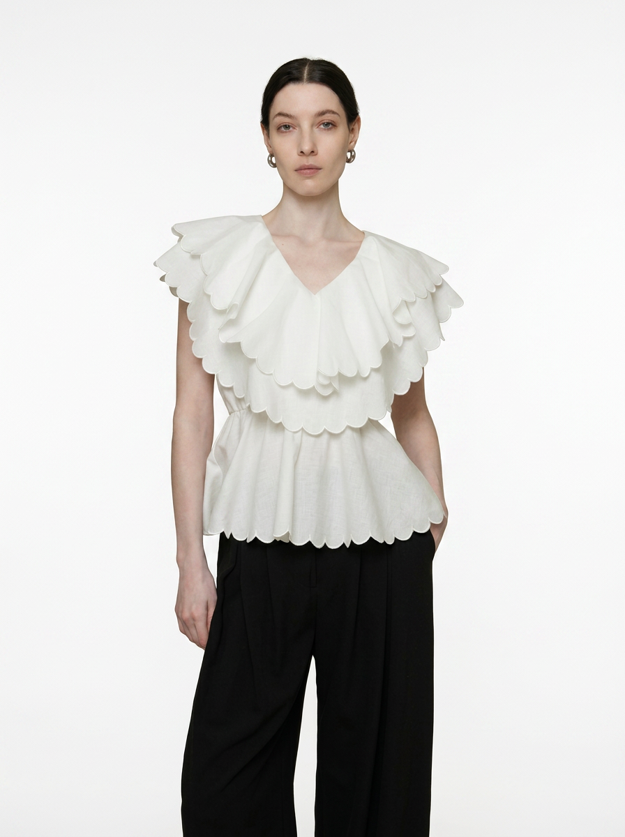 Double Layer Scalloped Peplum Top
