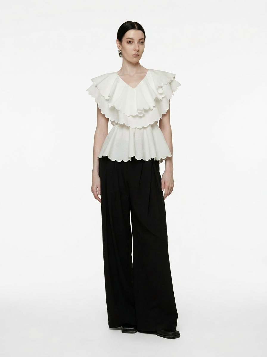 Double Layer Scalloped Peplum Top