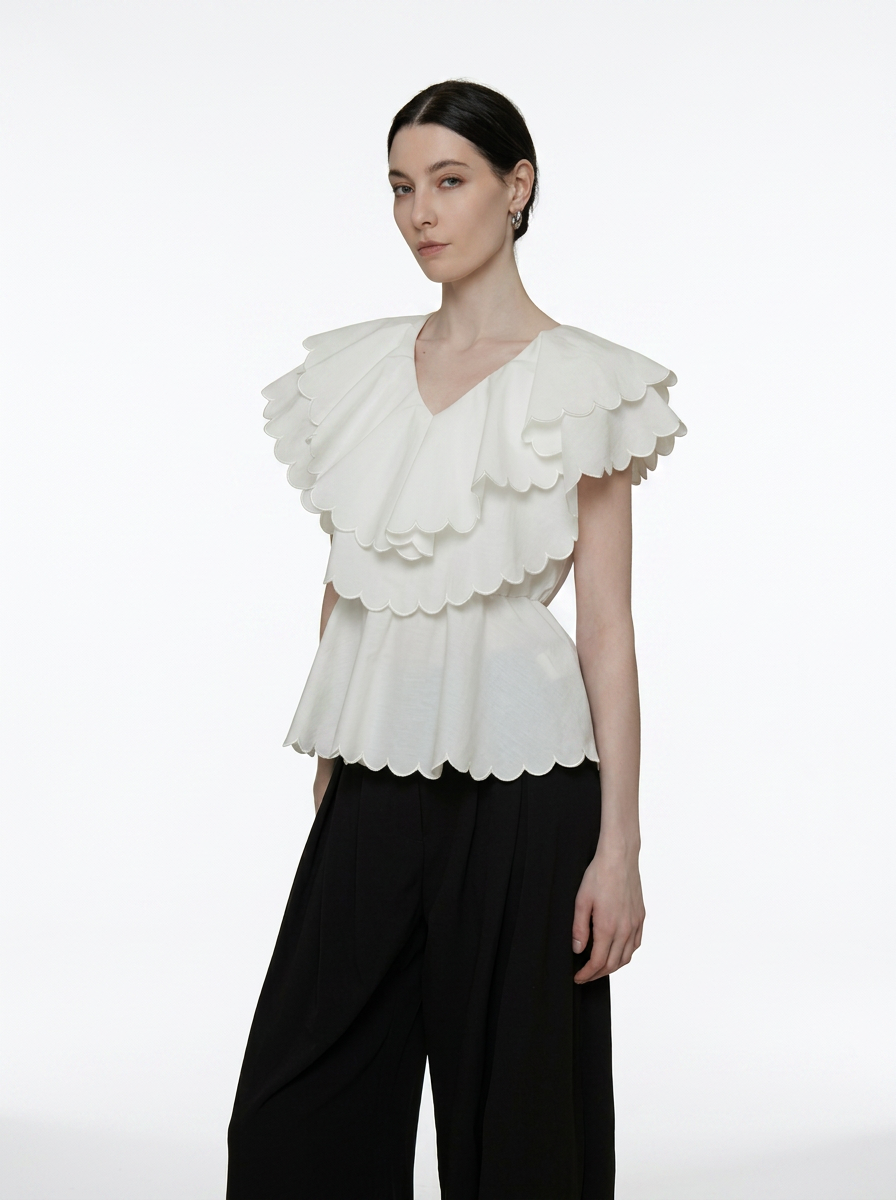 Double Layer Scalloped Peplum Top