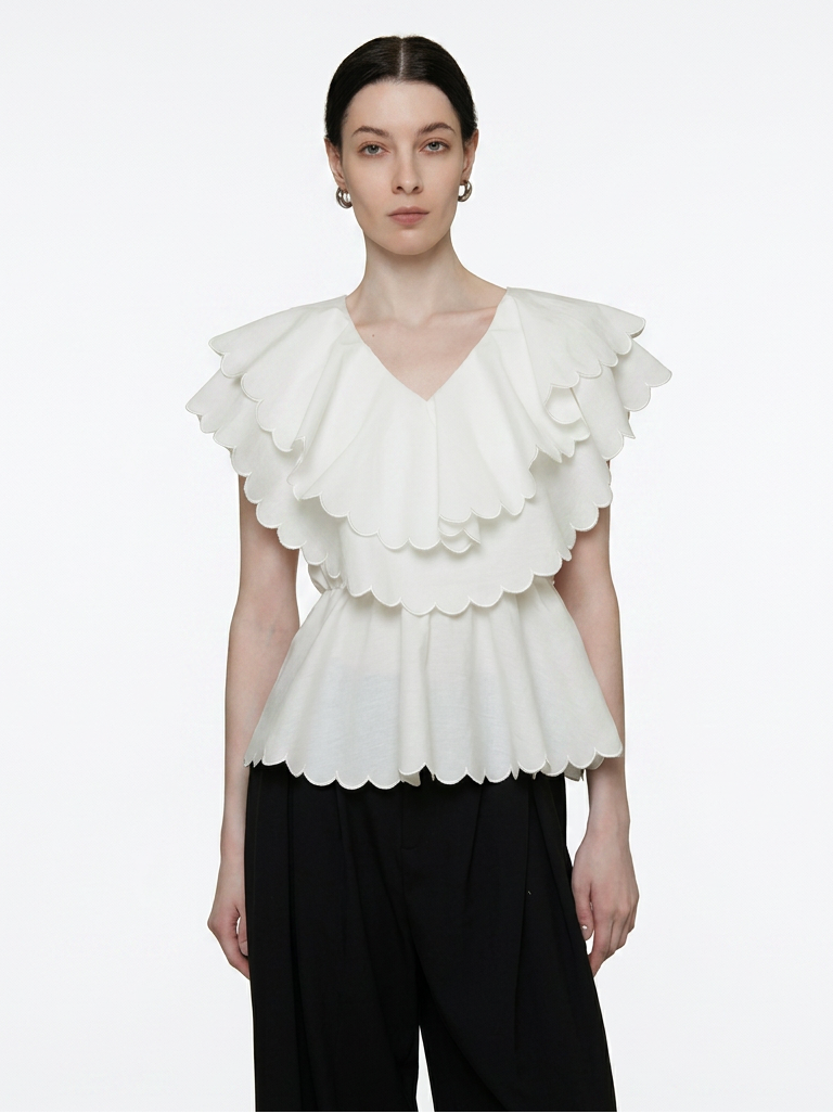 Double Layer Scalloped Peplum Top