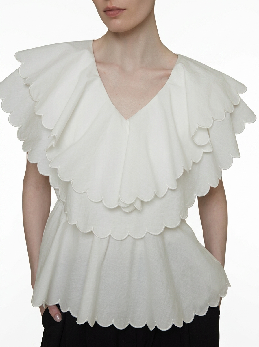Double Layer Scalloped Peplum Top