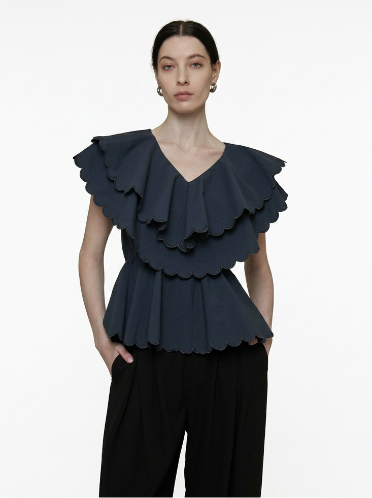 Double Layer Scalloped Peplum Top