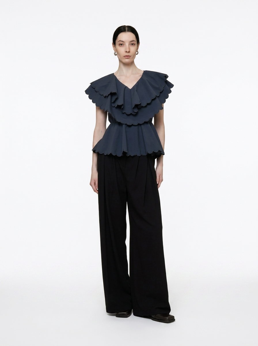 Double Layer Scalloped Peplum Top