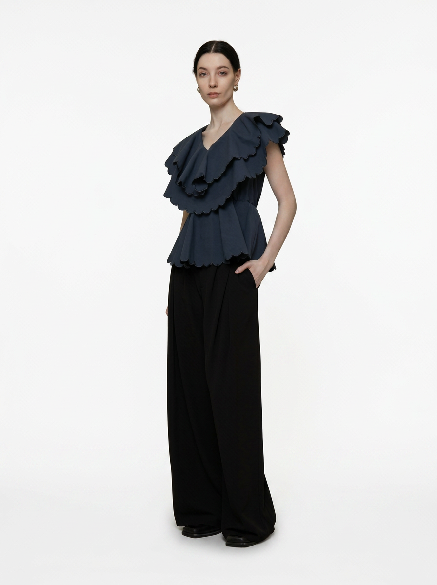 Double Layer Scalloped Peplum Top