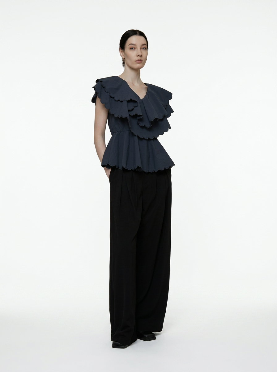 Double Layer Scalloped Peplum Top