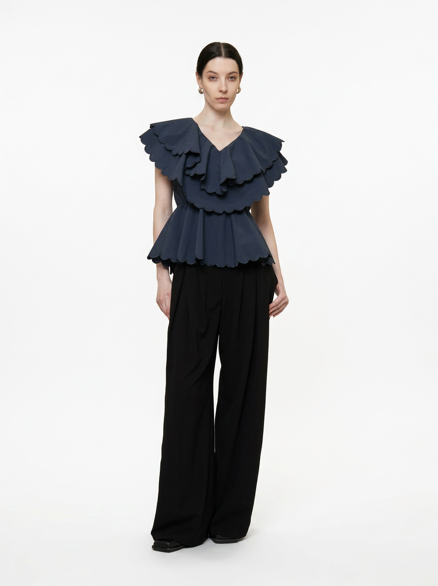 Double Layer Scalloped Peplum Top