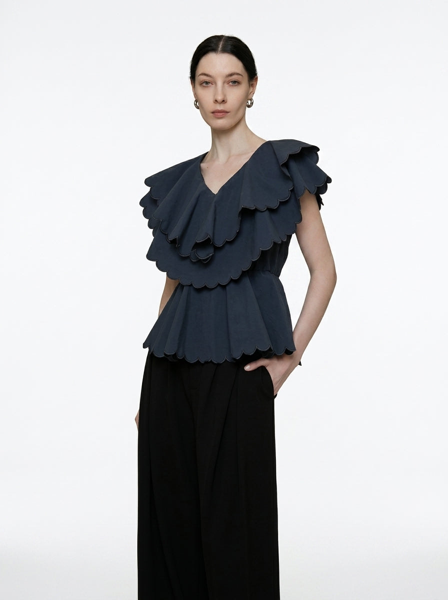 Double Layer Scalloped Peplum Top
