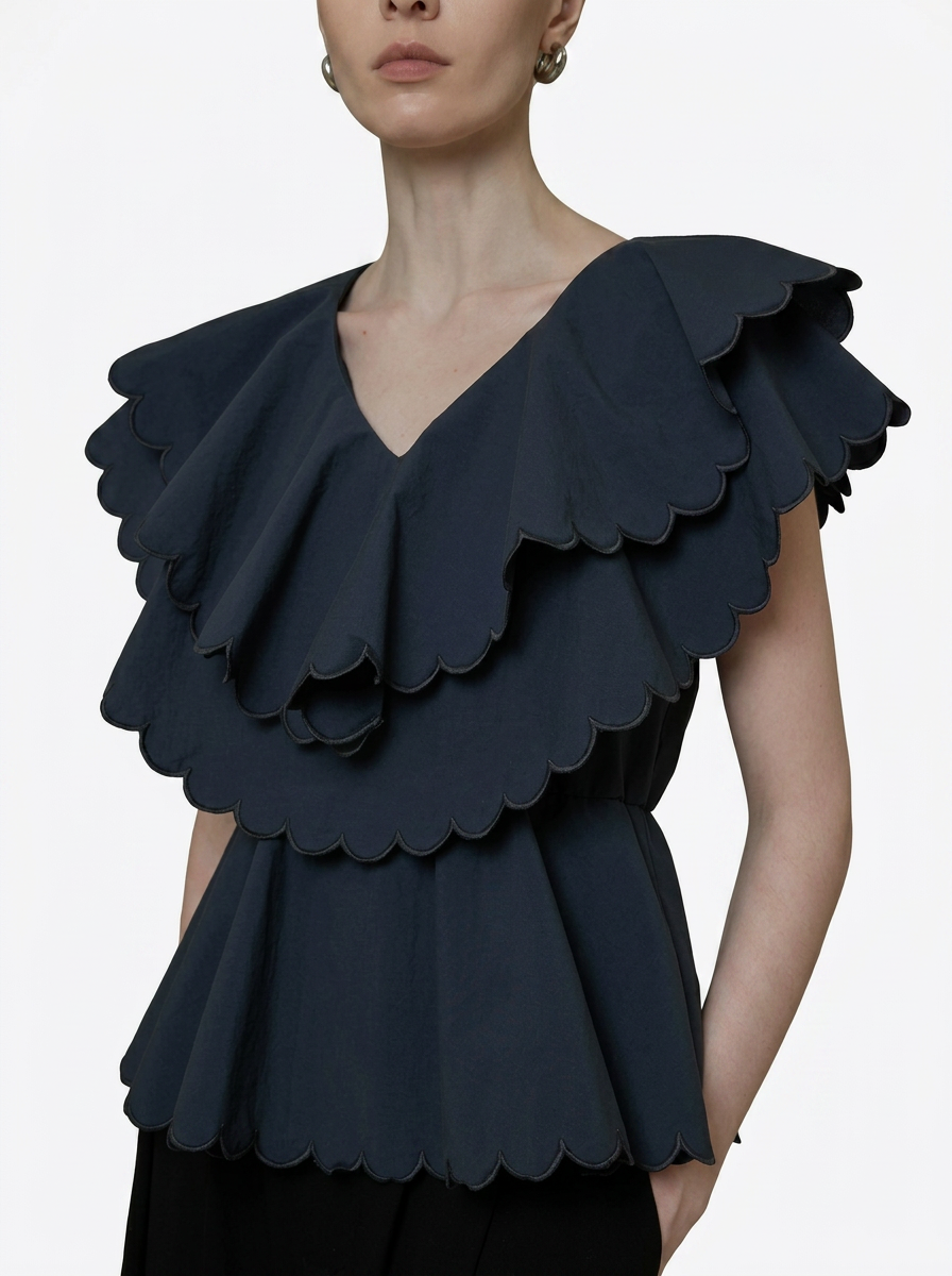 Double Layer Scalloped Peplum Top