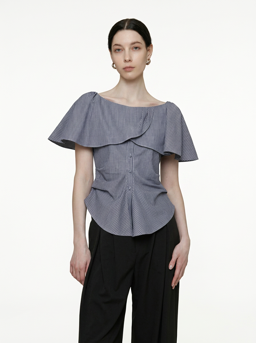 One-Shoulder Striped Lace Trim Top