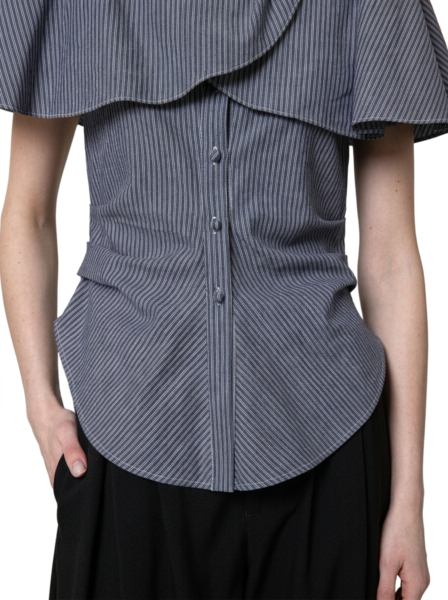 One-Shoulder Striped Lace Trim Top