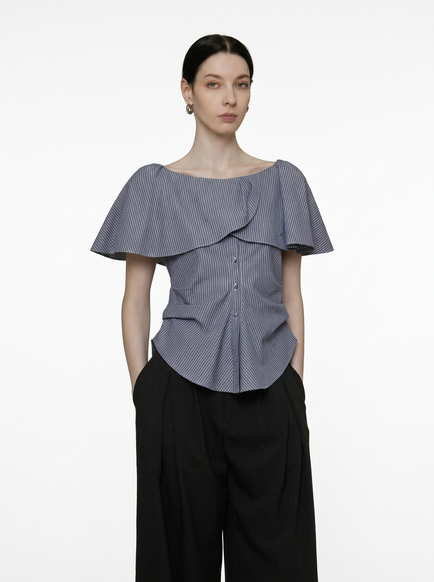 One-Shoulder Striped Lace Trim Top
