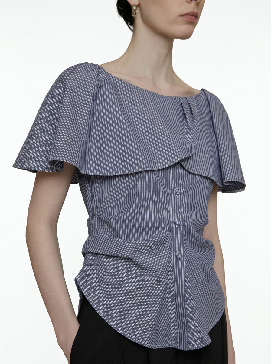 One-Shoulder Striped Lace Trim Top