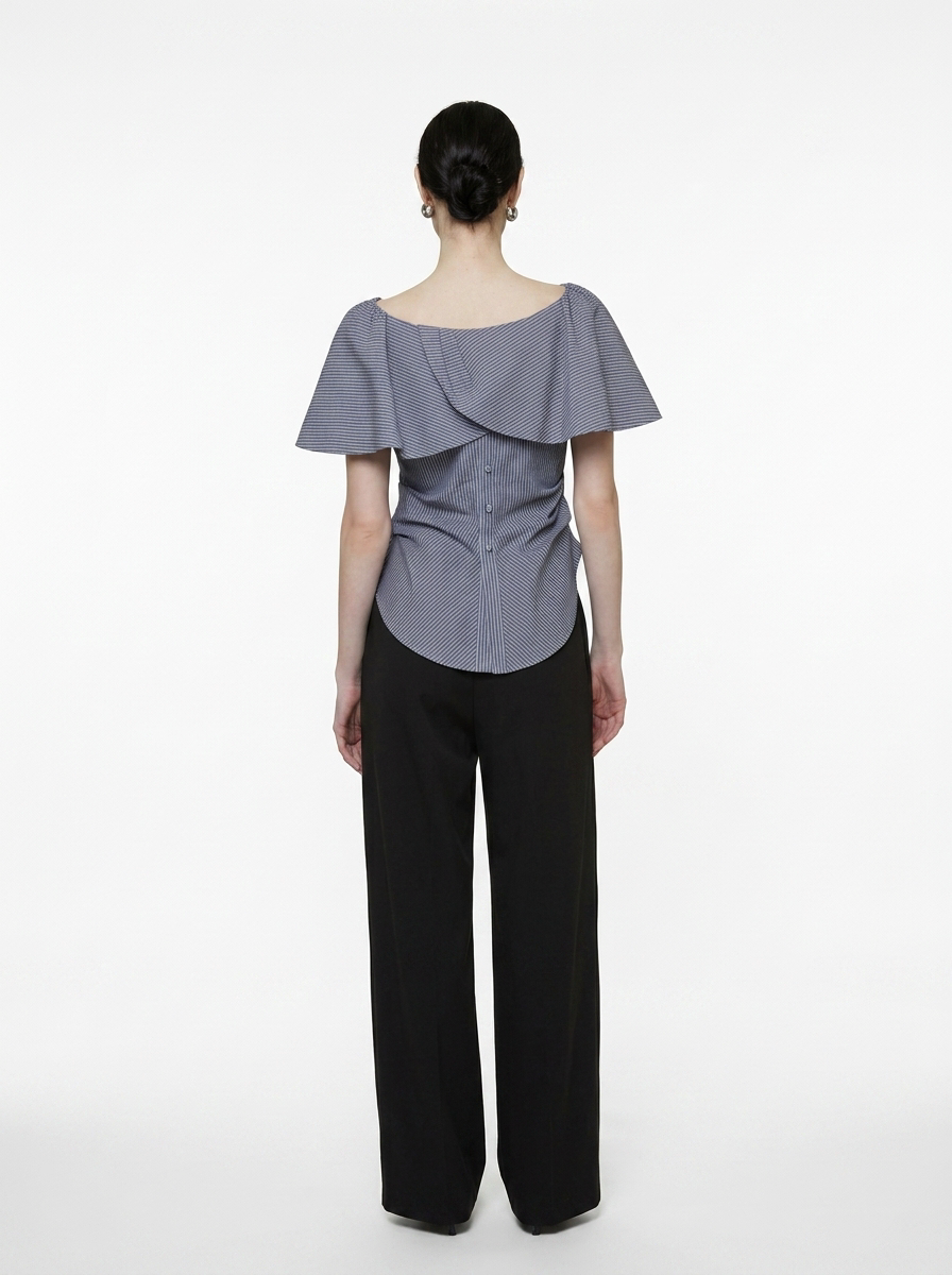One-Shoulder Striped Lace Trim Top