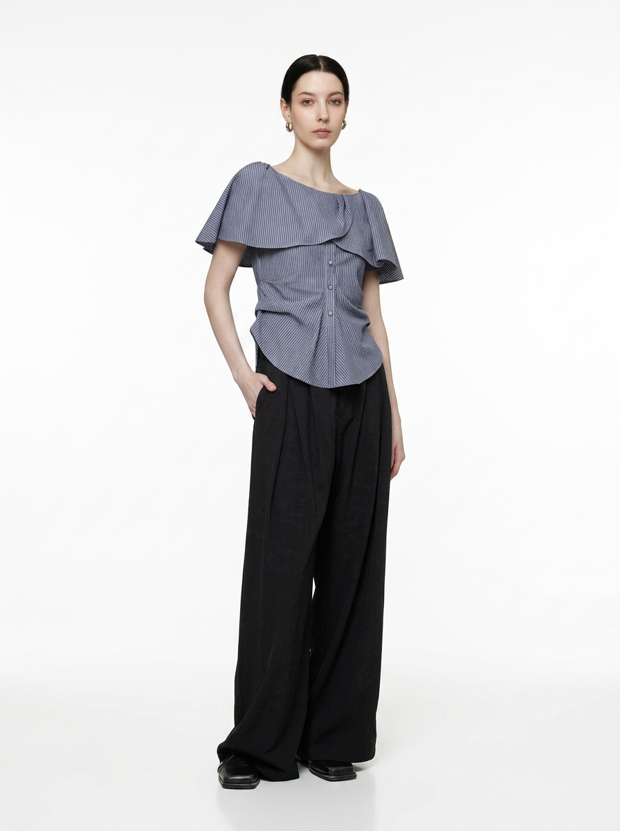 One-Shoulder Striped Lace Trim Top
