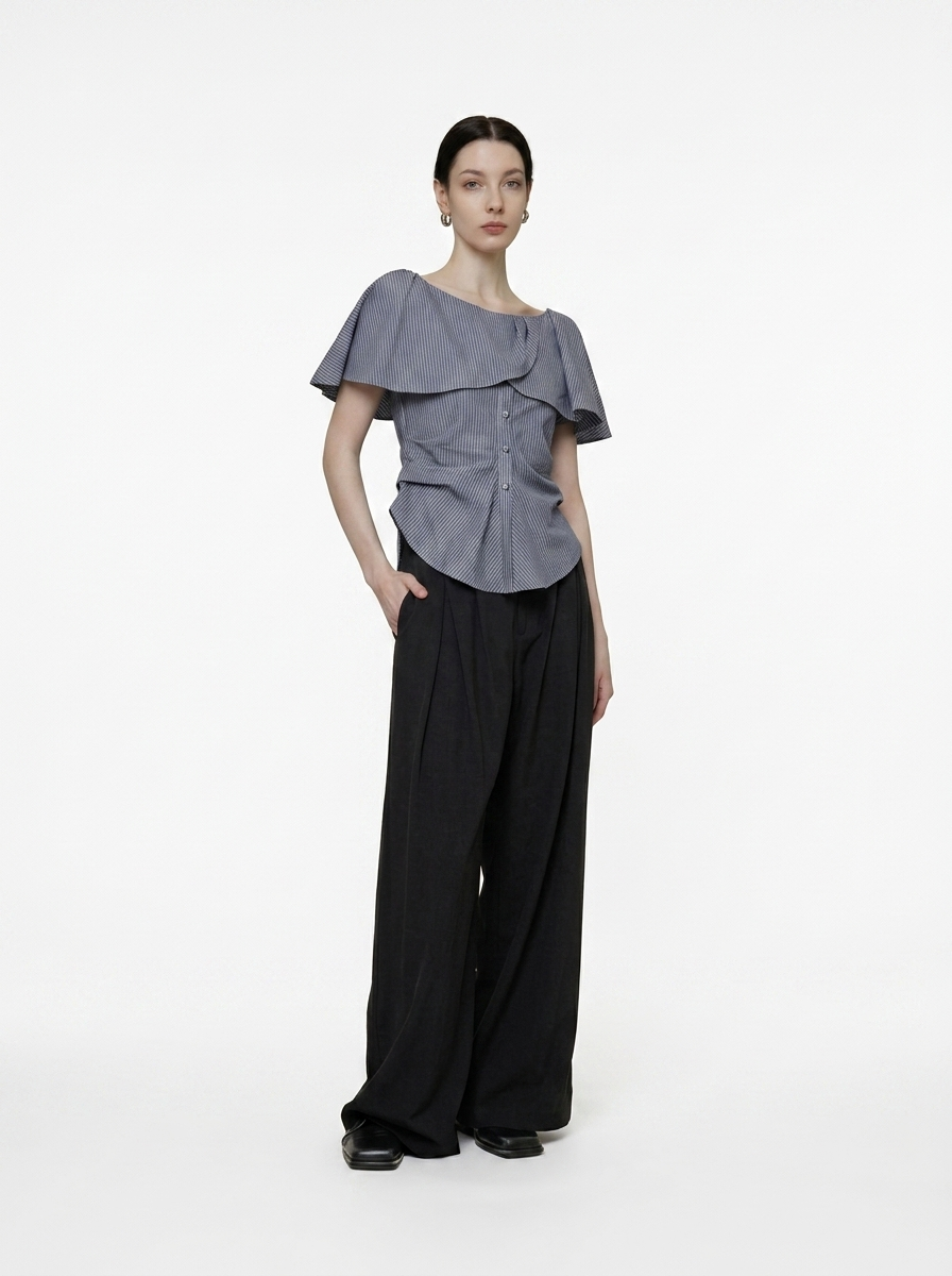 One-Shoulder Striped Lace Trim Top