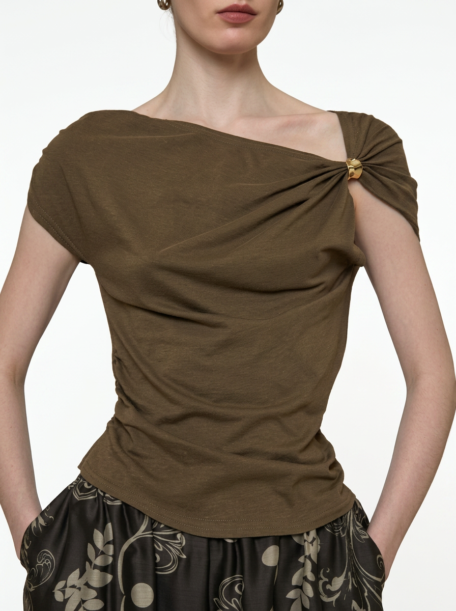 Asymmetric 3D Embellished Shoulder T-Shirt