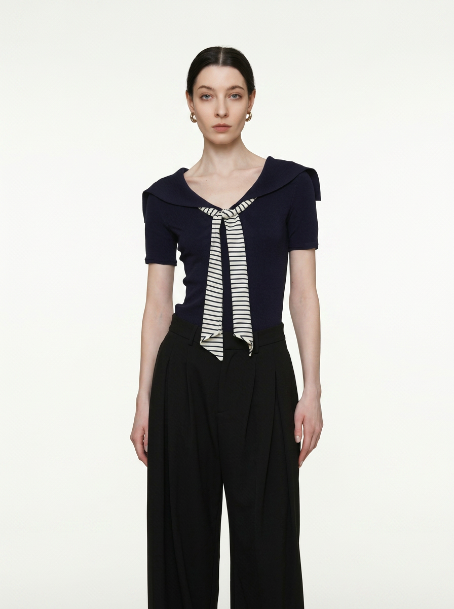 Retro Navy Striped Sailor Knit Top