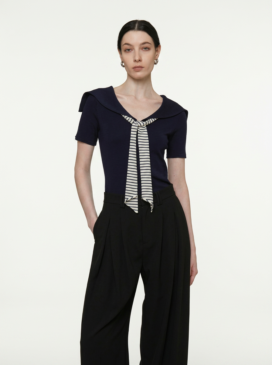 Retro Navy Striped Sailor Knit Top
