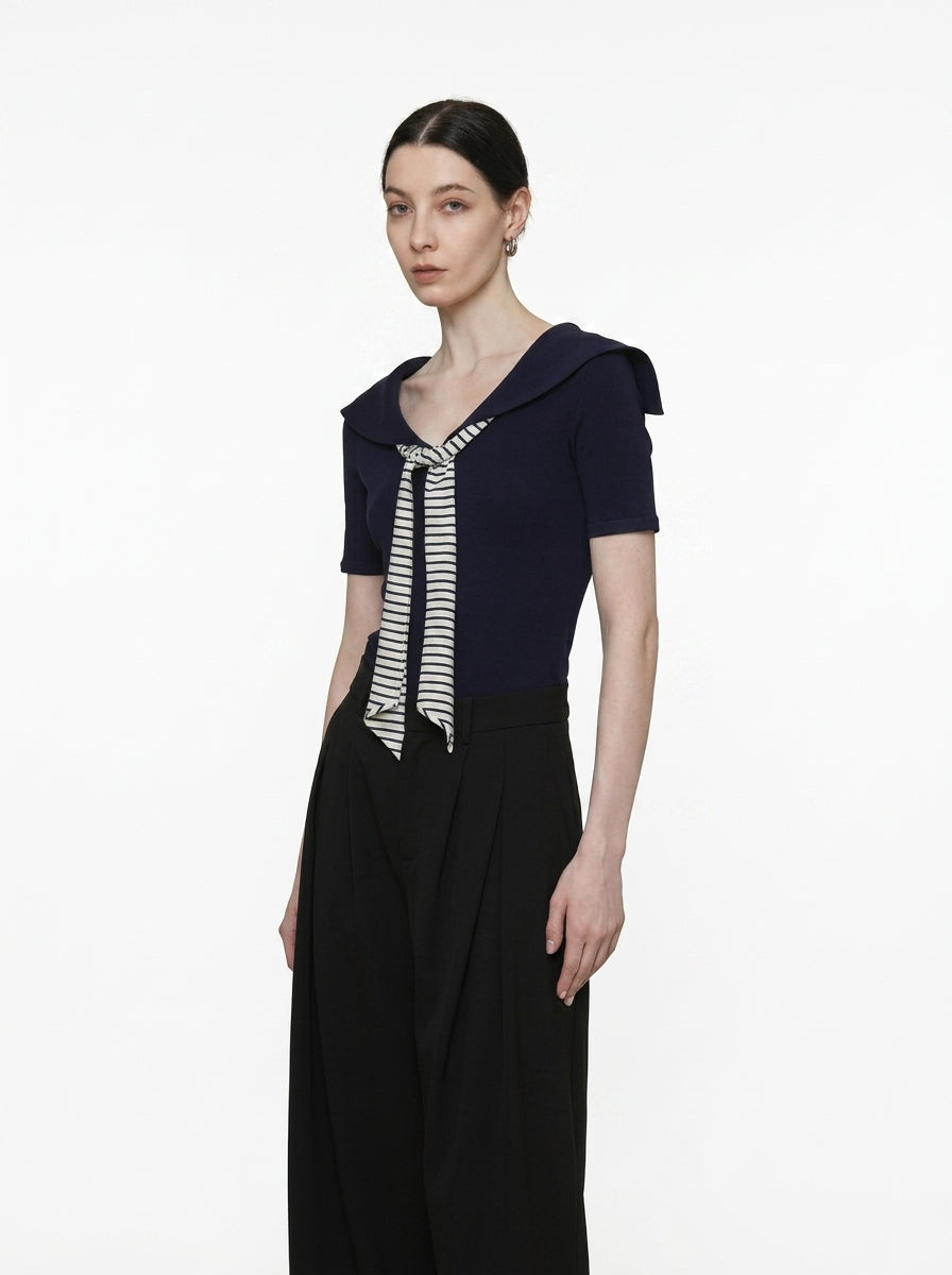 Retro Navy Striped Sailor Knit Top