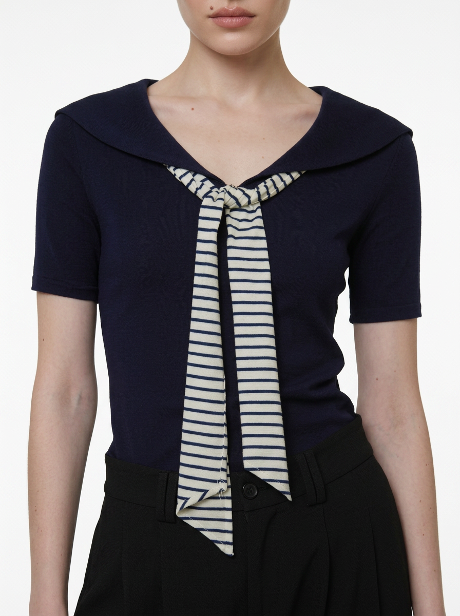 Retro Navy Striped Sailor Knit Top