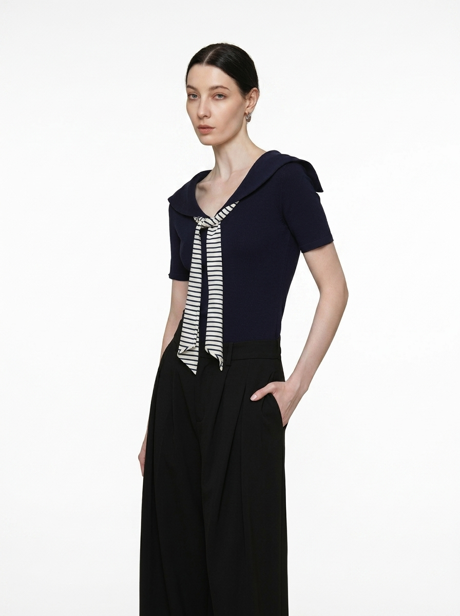 Retro Navy Striped Sailor Knit Top