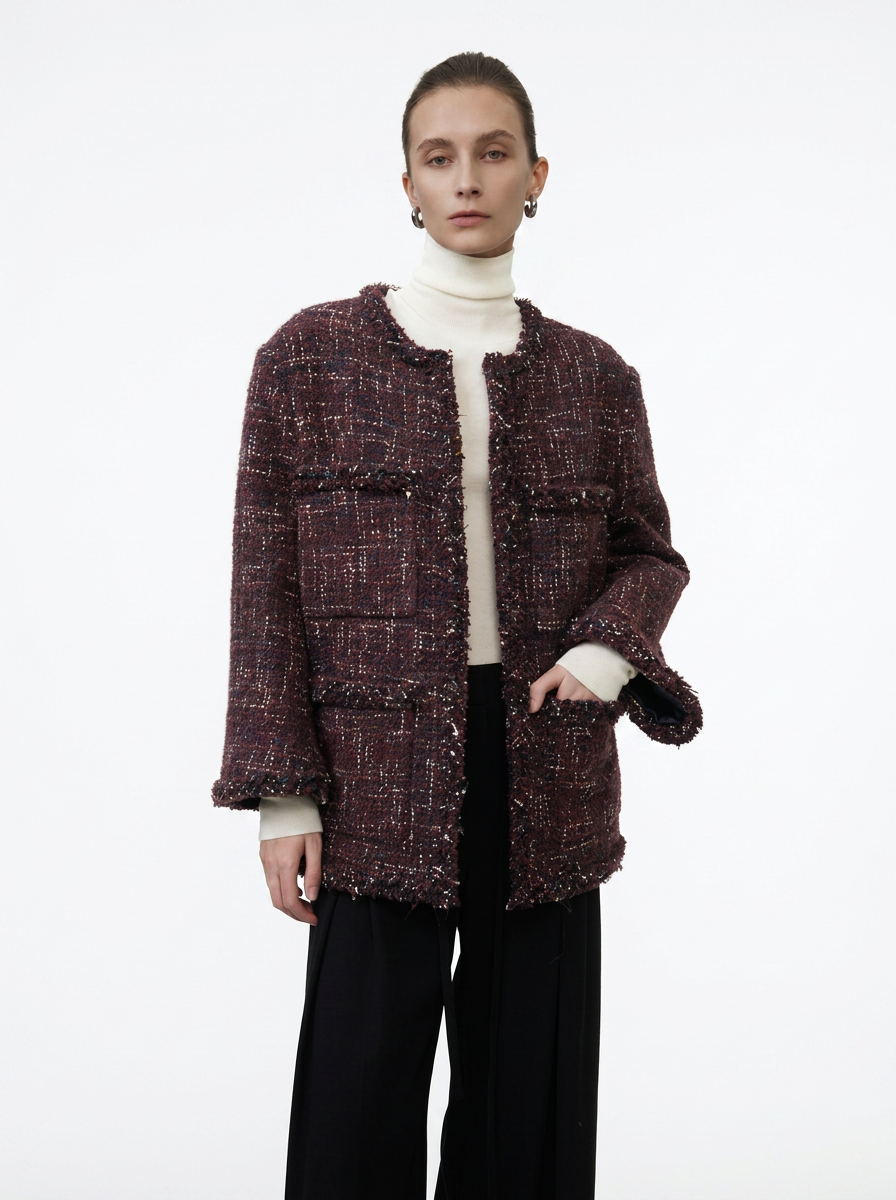 Dark Burgundy Tweed Jacket