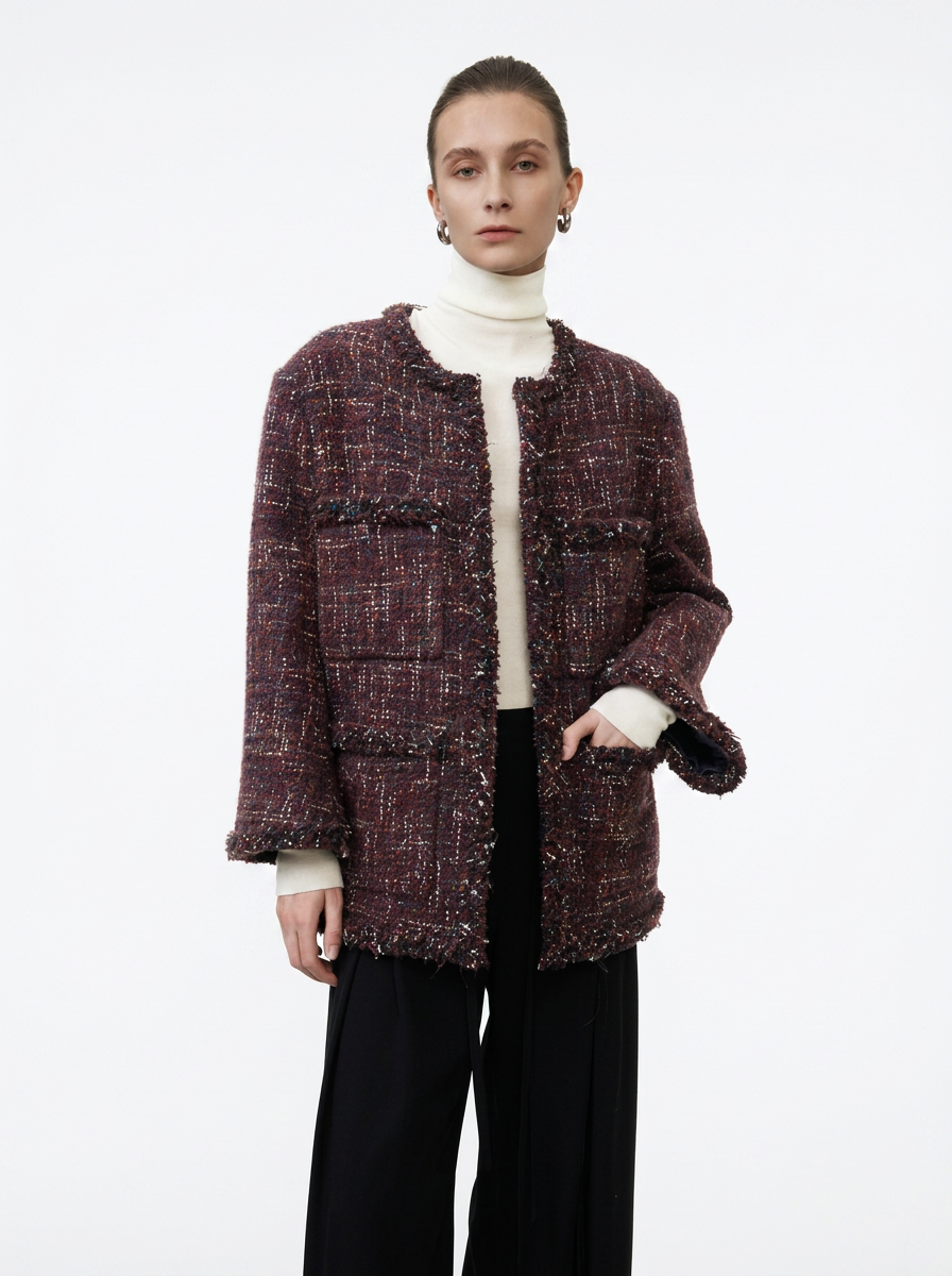 Dark Burgundy Tweed Jacket
