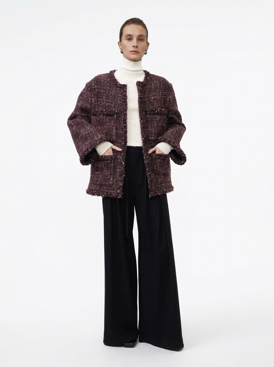 Dark Burgundy Tweed Jacket