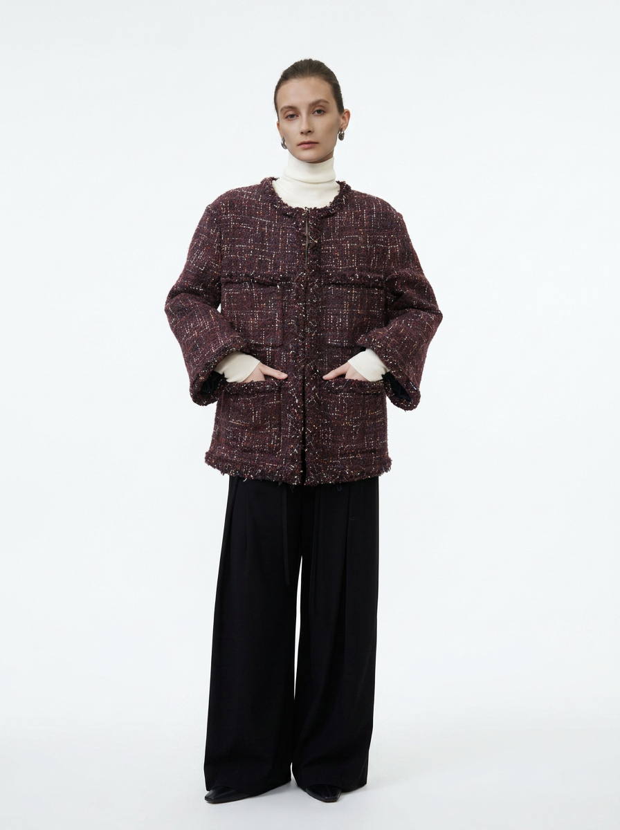 Dark Burgundy Tweed Jacket