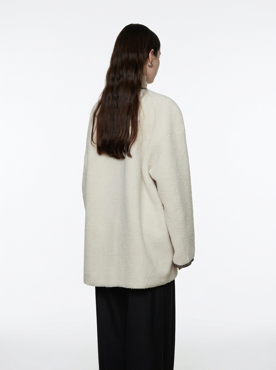 Embroidered V-Neck Short Wool Jacket