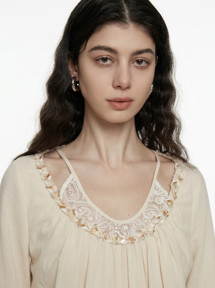 Relaxed Round Neck Cotton Blouse