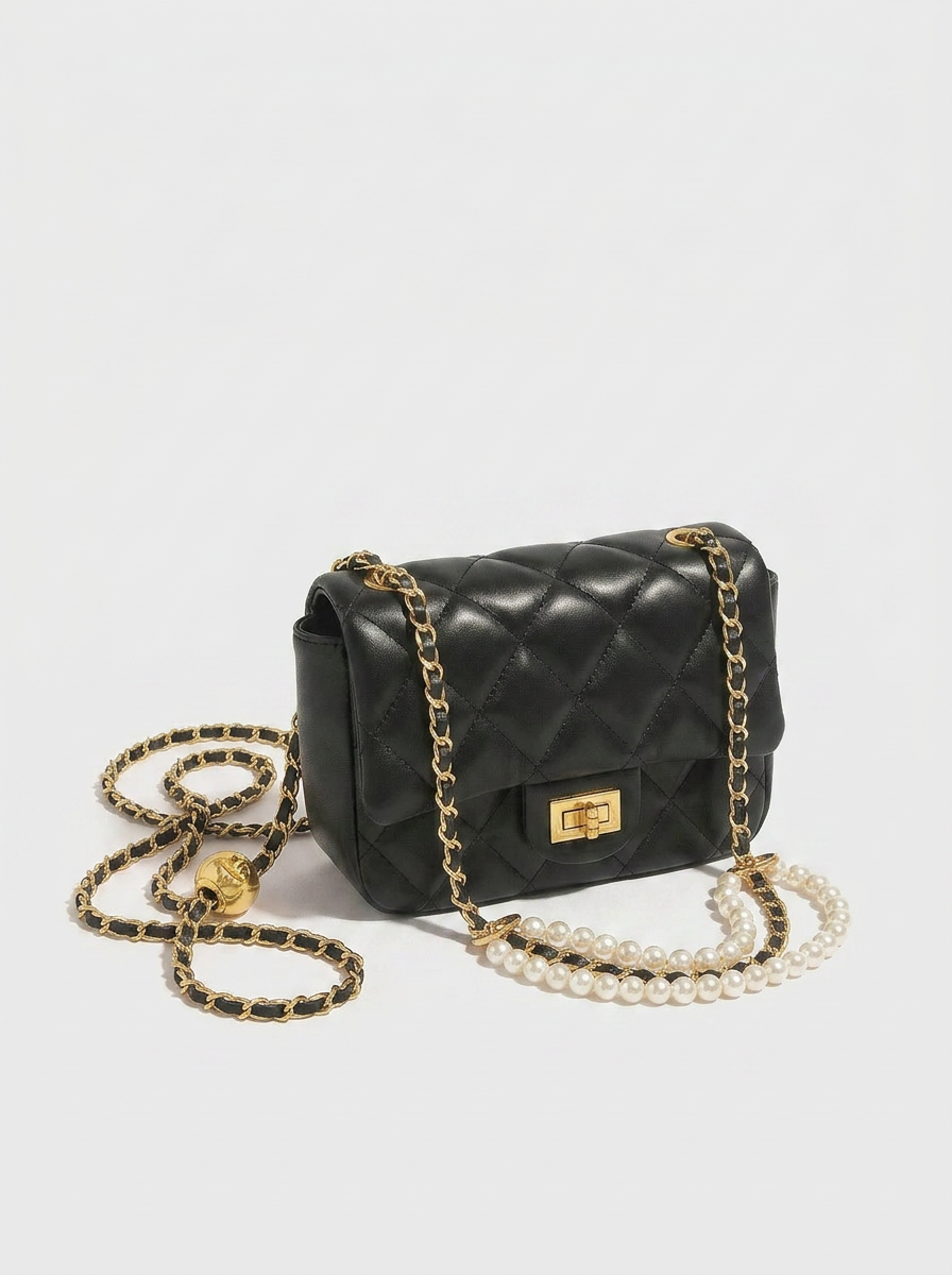 Bibi Pearl Chain Mini Bag — closure and hardware detail