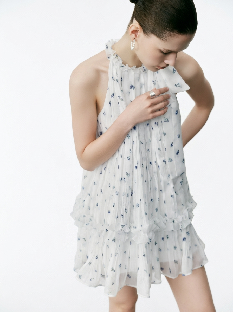 Floral Halter Ruffled Tiered Maxi Dress