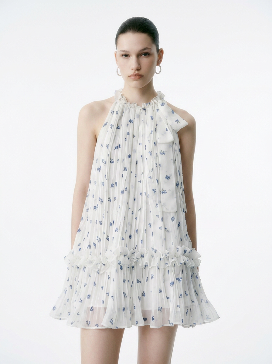 Floral Halter Ruffled Tiered Maxi Dress