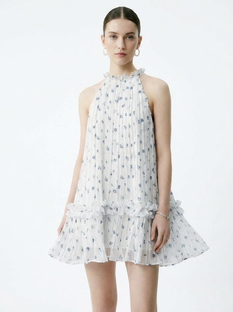 Floral Halter Ruffled Tiered Maxi Dress